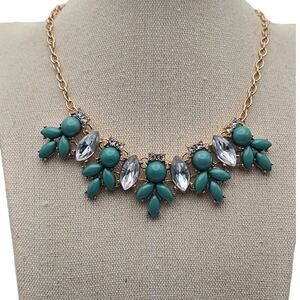 Etc! Sea Green Crystal Floral Cluster Necklace Gold Garden Coastal Romance